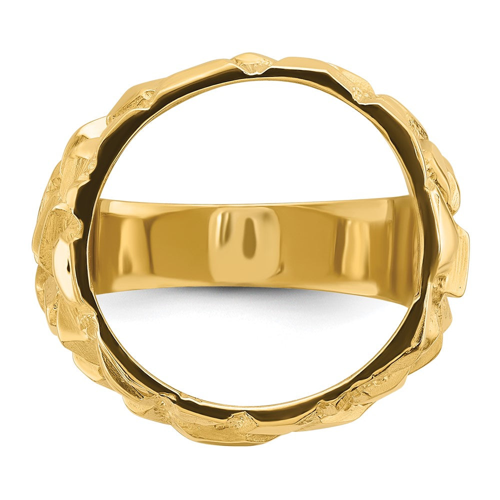 Wideband Distinguished Coin Jewelry 14k Men's Polished and Nugget Textured 16.5mm Coin Bezel Ring (11.31 grams)