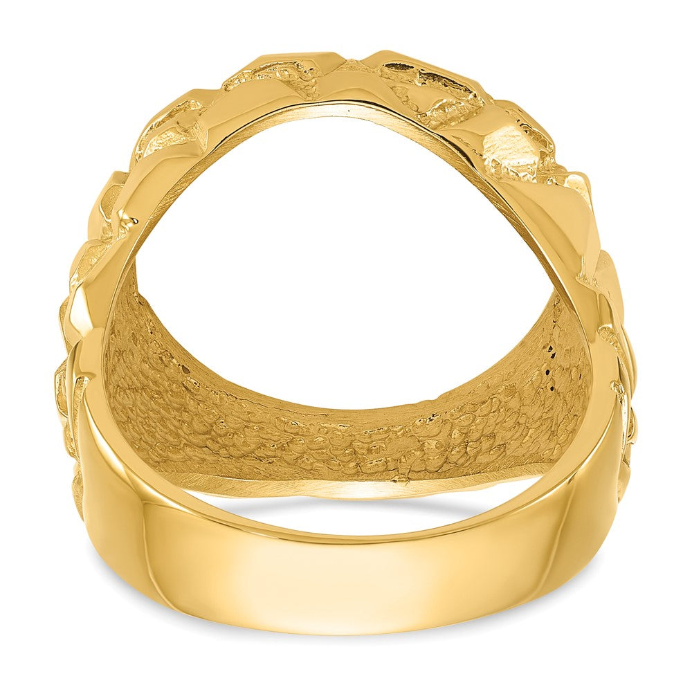 Wideband Distinguished Coin Jewelry 14k Men's Polished and Nugget Textured 16.5mm Coin Bezel Ring (11.31 grams)