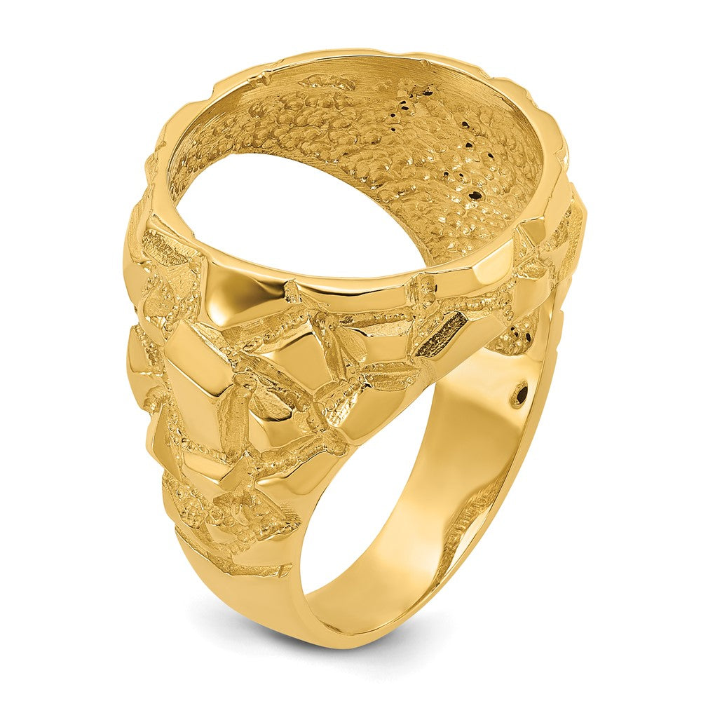 Wideband Distinguished Coin Jewelry 14k Men's Polished and Nugget Textured 16.5mm Coin Bezel Ring (11.31 grams)