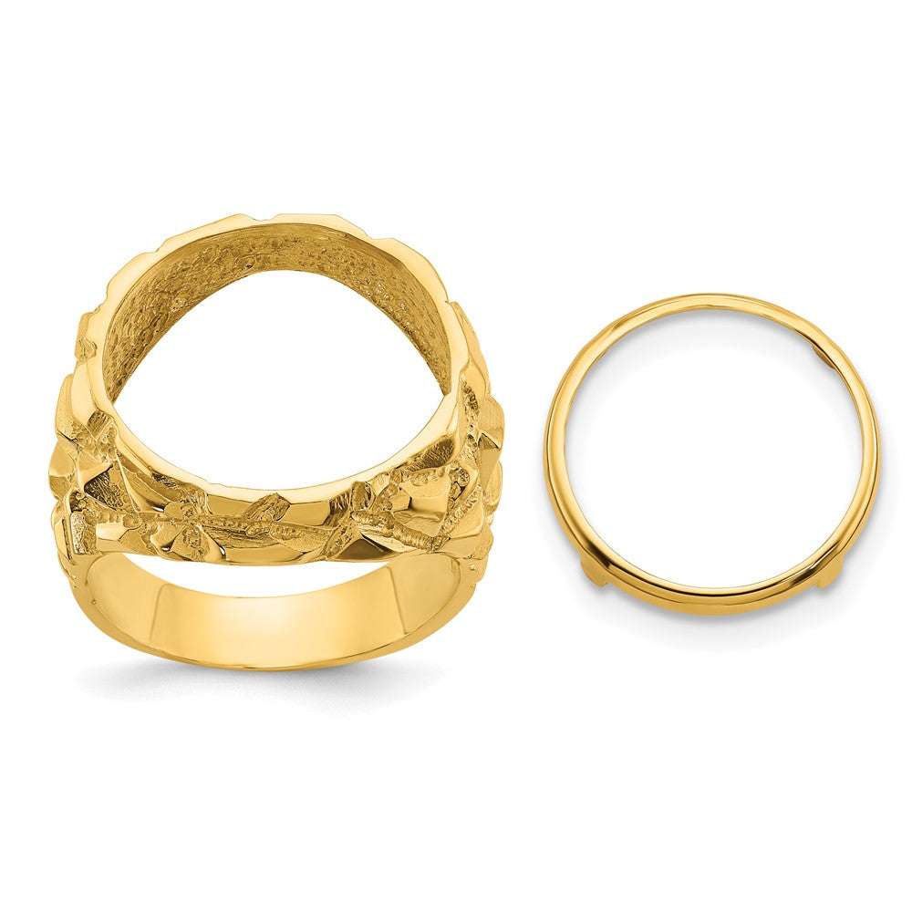 Wideband Distinguished Coin Jewelry 14k Men's Polished and Nugget Textured 16.5mm Coin Bezel Ring (11.31 grams)