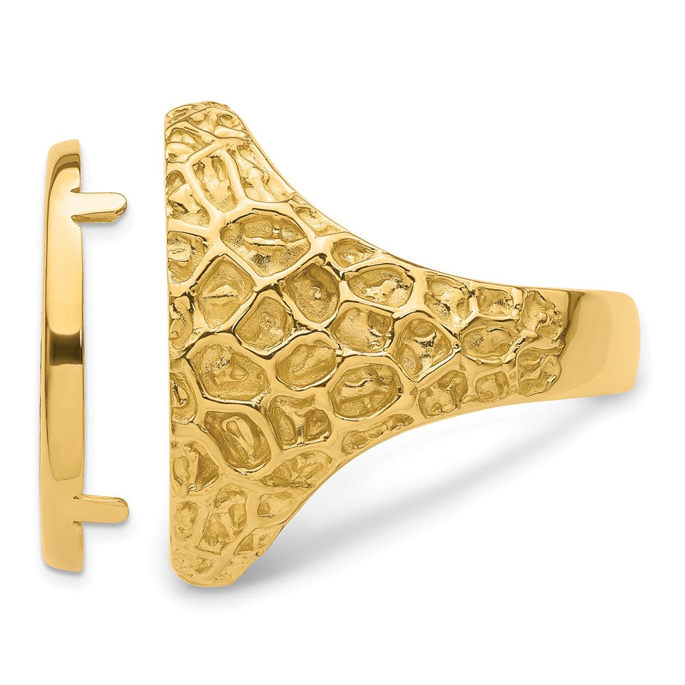 Wideband Distinguished Coin Jewelry 14k Men's Polished and Textured Carved Nugget 21.6mm Coin Bezel Ring (16.34 grams)