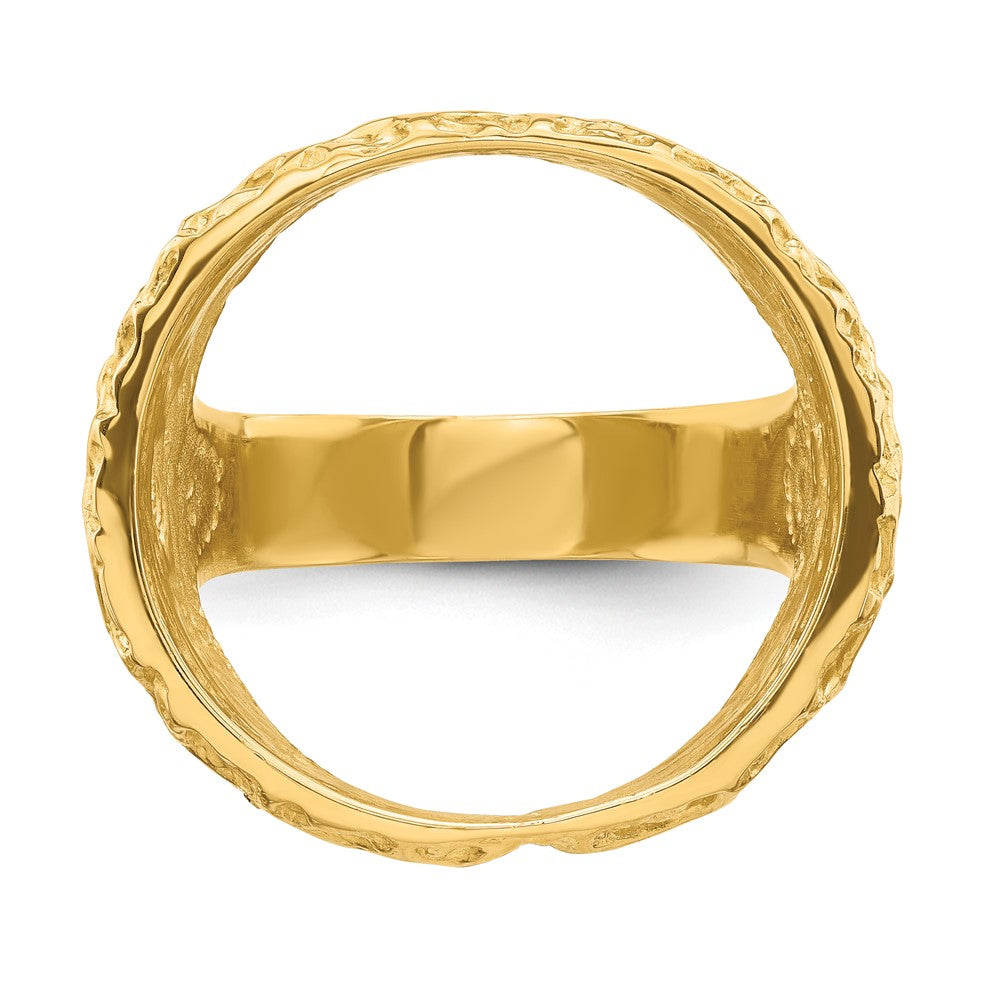 Wideband Distinguished Coin Jewelry 14k Men's Polished and Textured Carved Nugget 21.6mm Coin Bezel Ring (16.34 grams)