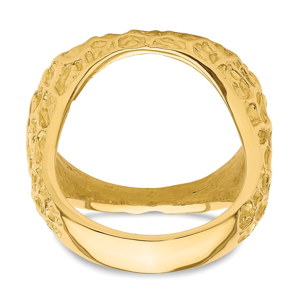 Wideband Distinguished Coin Jewelry 14k Men's Polished and Textured Carved Nugget 21.6mm Coin Bezel Ring (16.34 grams)