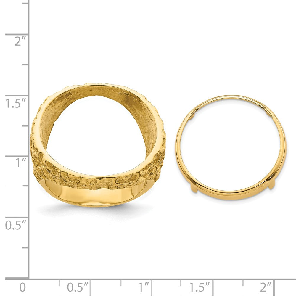 Wideband Distinguished Coin Jewelry 14k Men's Polished and Textured Carved Nugget 21.6mm Coin Bezel Ring (16.34 grams)