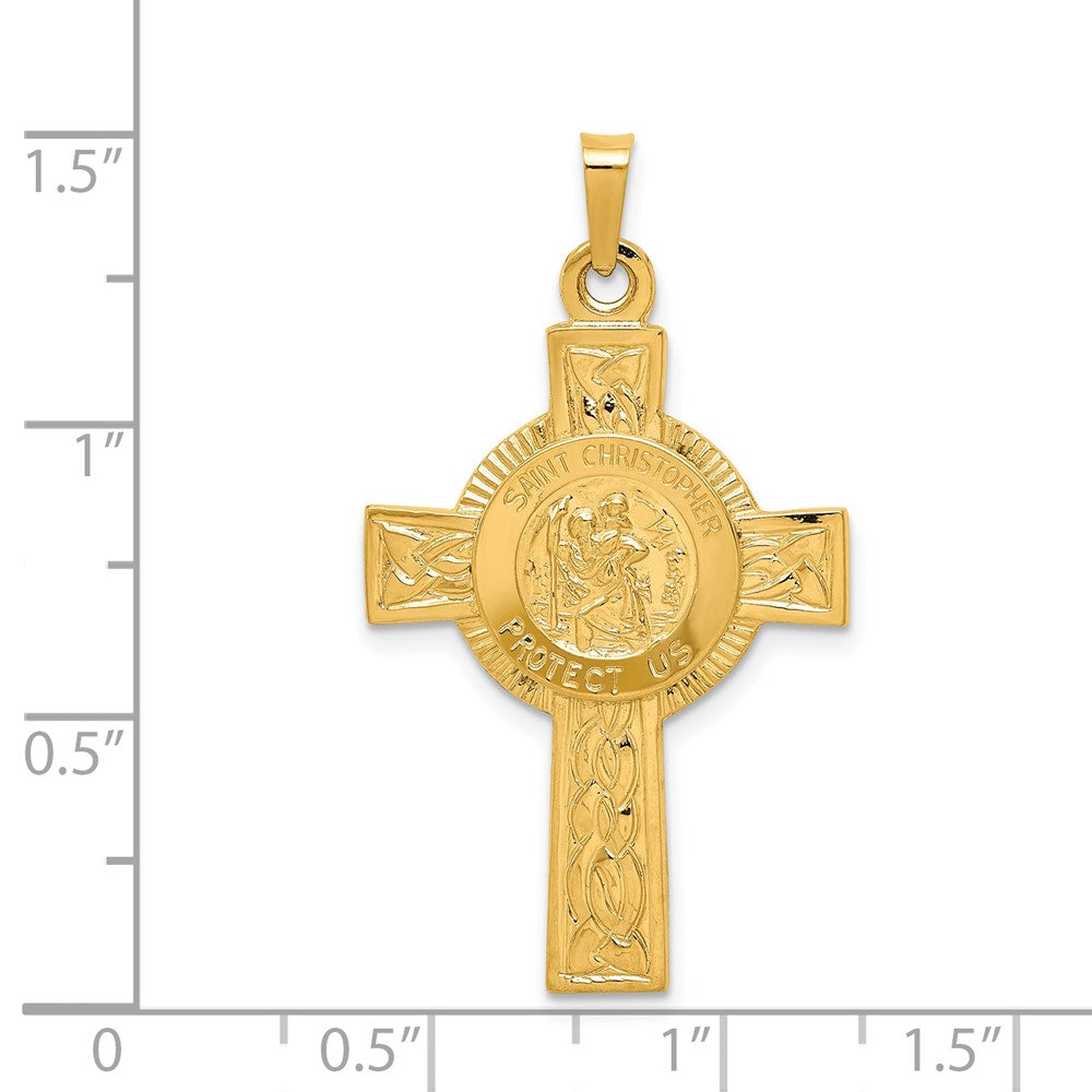14k Yellow Gold 21.5 mm Cross w/St. Christopher Medal Pendant (2.05 grams)