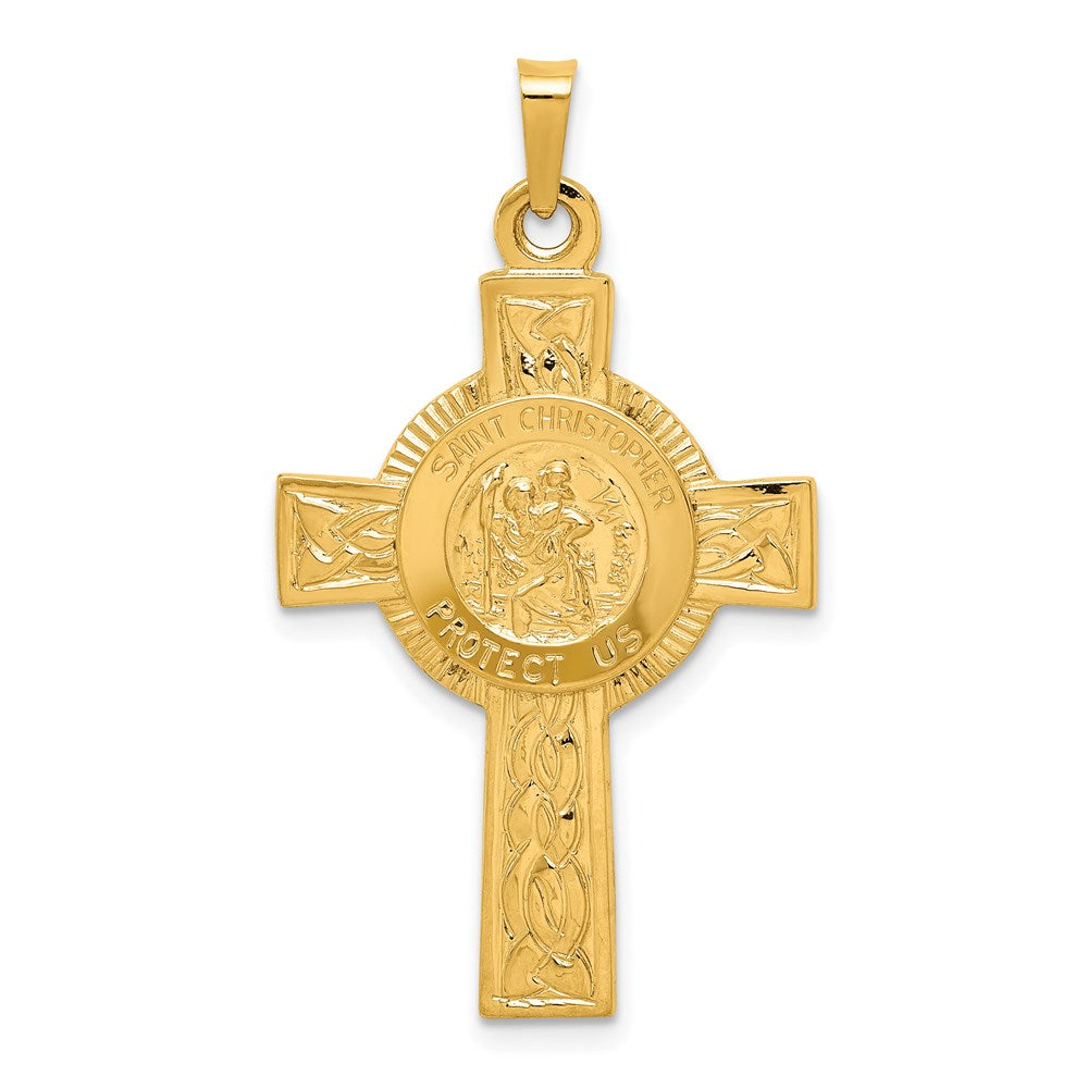14k Yellow Gold 21.5 mm Cross w/St. Christopher Medal Pendant (2.05 grams)