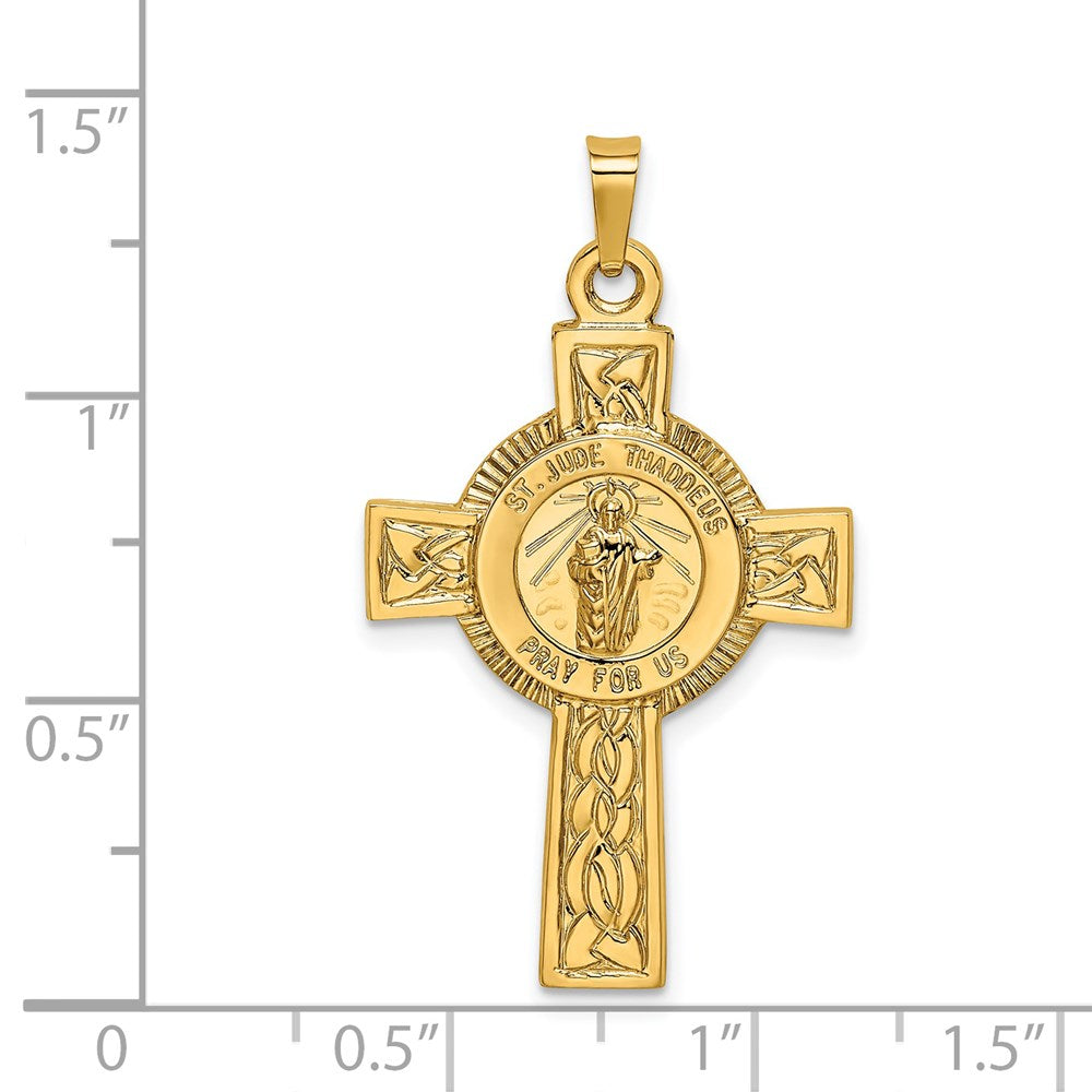14k Yellow Gold 20.7 mm Cross w/St. Jude Medal Pendant (2.05 grams)