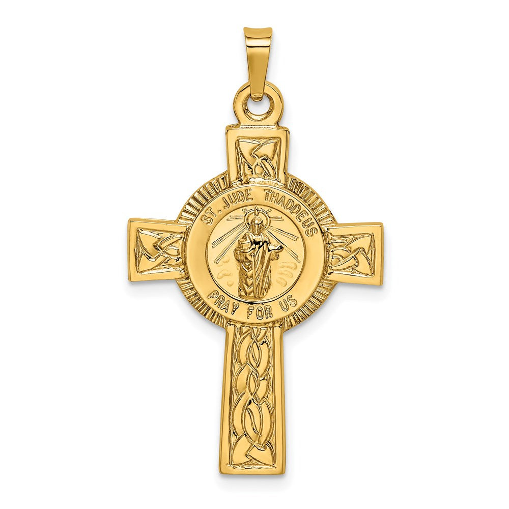 14k Yellow Gold 20.7 mm Cross w/St. Jude Medal Pendant (2.05 grams)