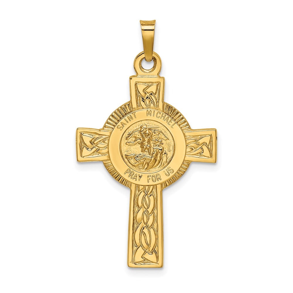 14k Yellow Gold 21 mm Cross w/St. Michael Medal Pendant (2.05 grams)