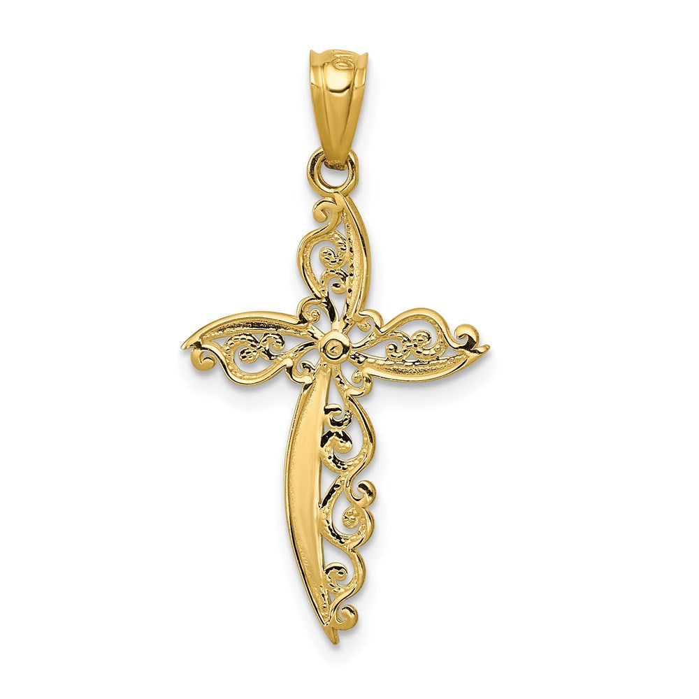 14k Yellow Gold 16 mm Scroll Design Cross Pendant (0.53 grams)