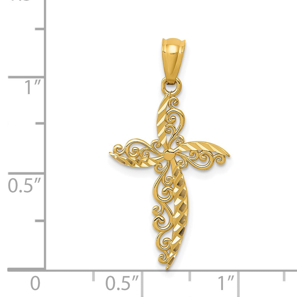 14k Yellow Gold 16 mm Scroll Design Cross Pendant (0.53 grams)