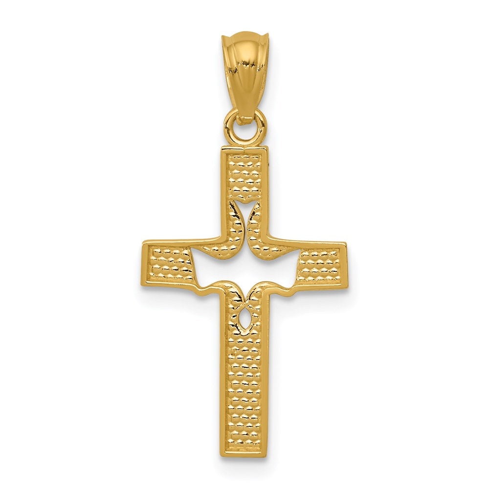14k Yellow Gold 13 mm Dove Cross Pendant (0.57 grams)
