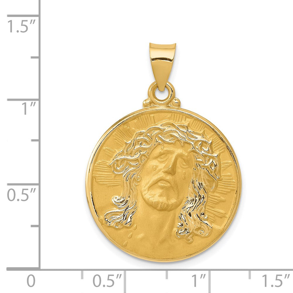 14k Yellow Gold 24 mm Head of Christ Medal Hollow Round Pendant (2.14 grams)
