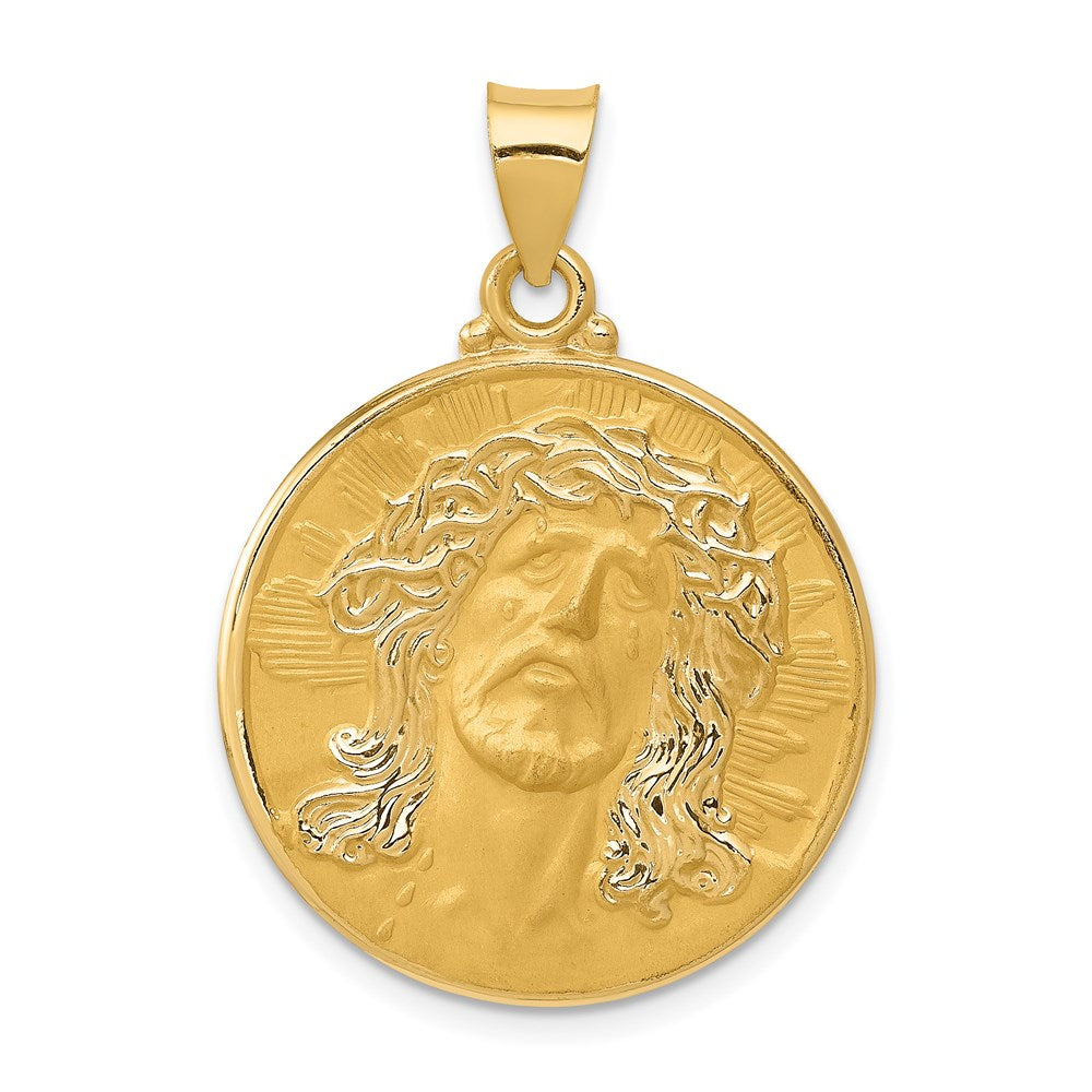 14k Yellow Gold 24 mm Head of Christ Medal Hollow Round Pendant (2.14 grams)