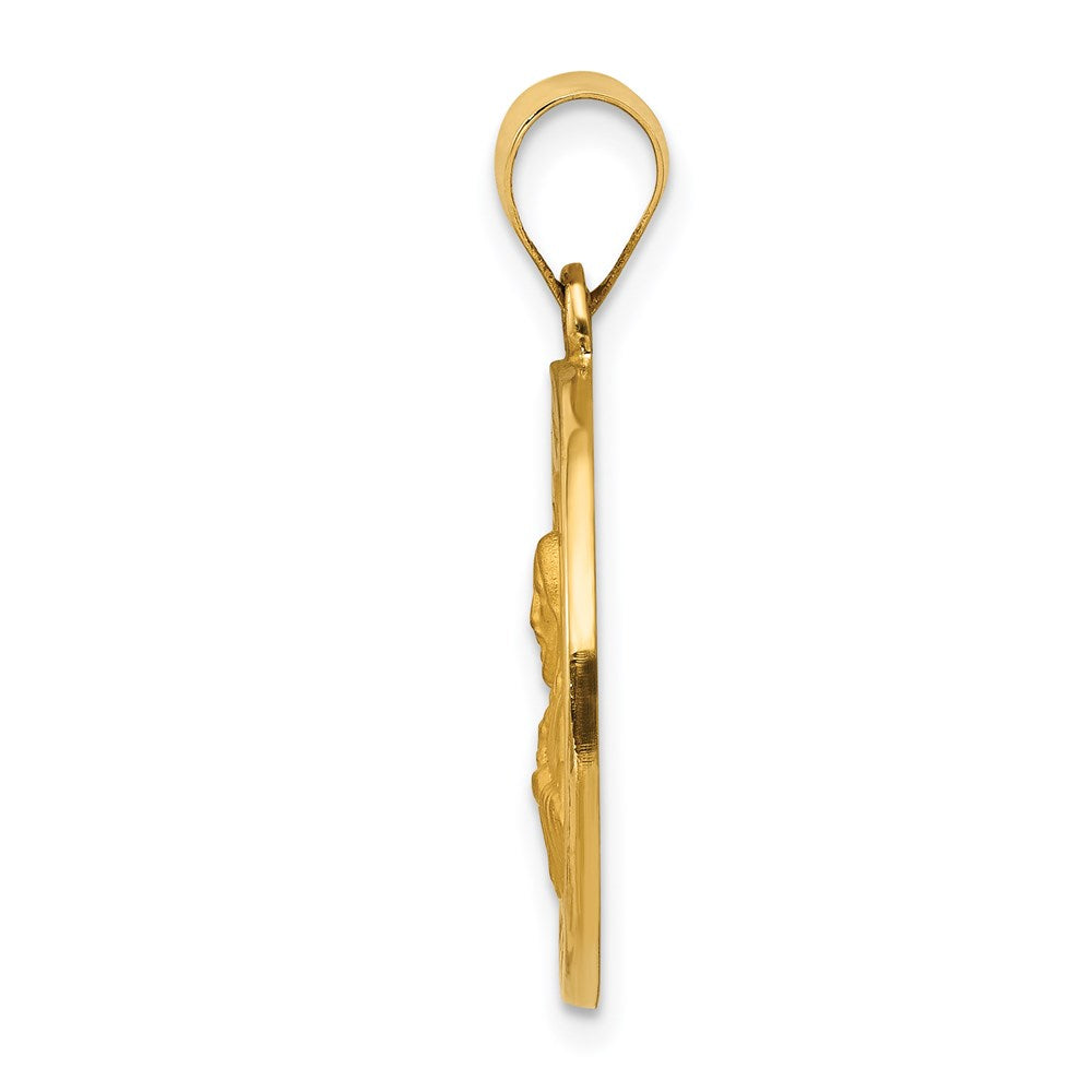 14k Yellow Gold 19 mm Sacred Heart of Jesus Medal Hollow Round Pendant (1.3 grams)