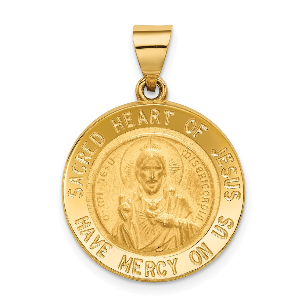 14k Yellow Gold 19 mm Sacred Heart of Jesus Medal Hollow Round Pendant