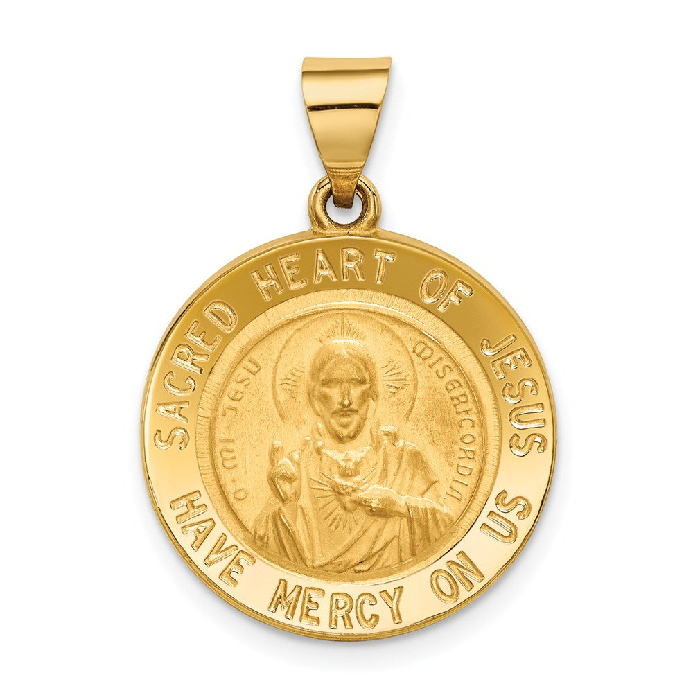 14k Yellow Gold 19 mm Sacred Heart of Jesus Medal Hollow Round Pendant (1.3 grams)