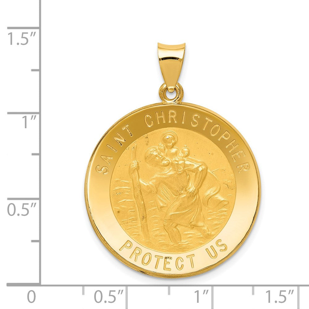 14k Yellow Gold 26.5 mm Saint Christopher Medal Hollow Pendant (2.35 grams)