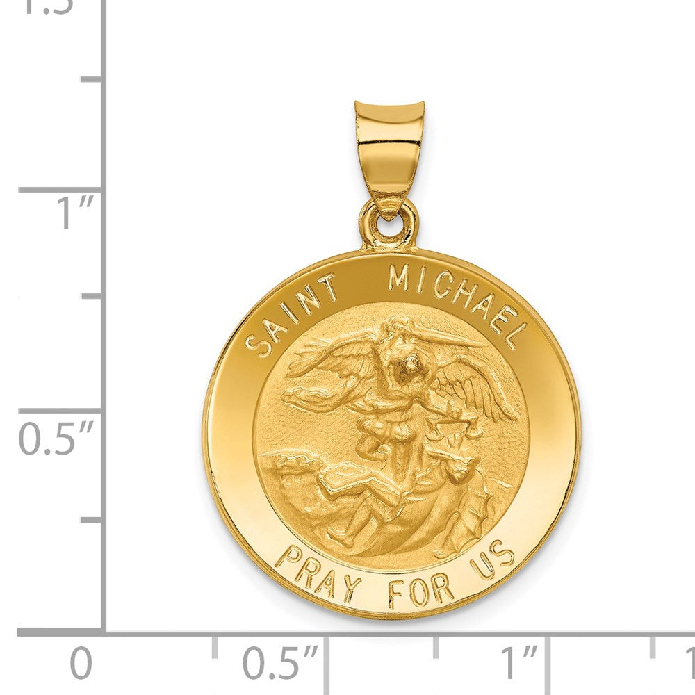 14k Yellow Gold 22 mm Saint Michael Medal Hollow Pendant (1.82 grams)