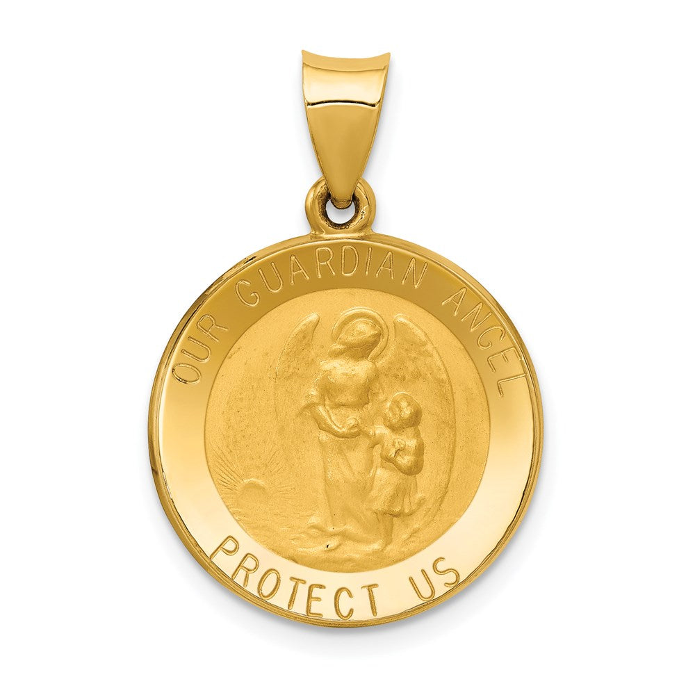 14k Yellow Gold 18.5 mm Guardian Angel Medal Hollow Pendant (1.3 grams)