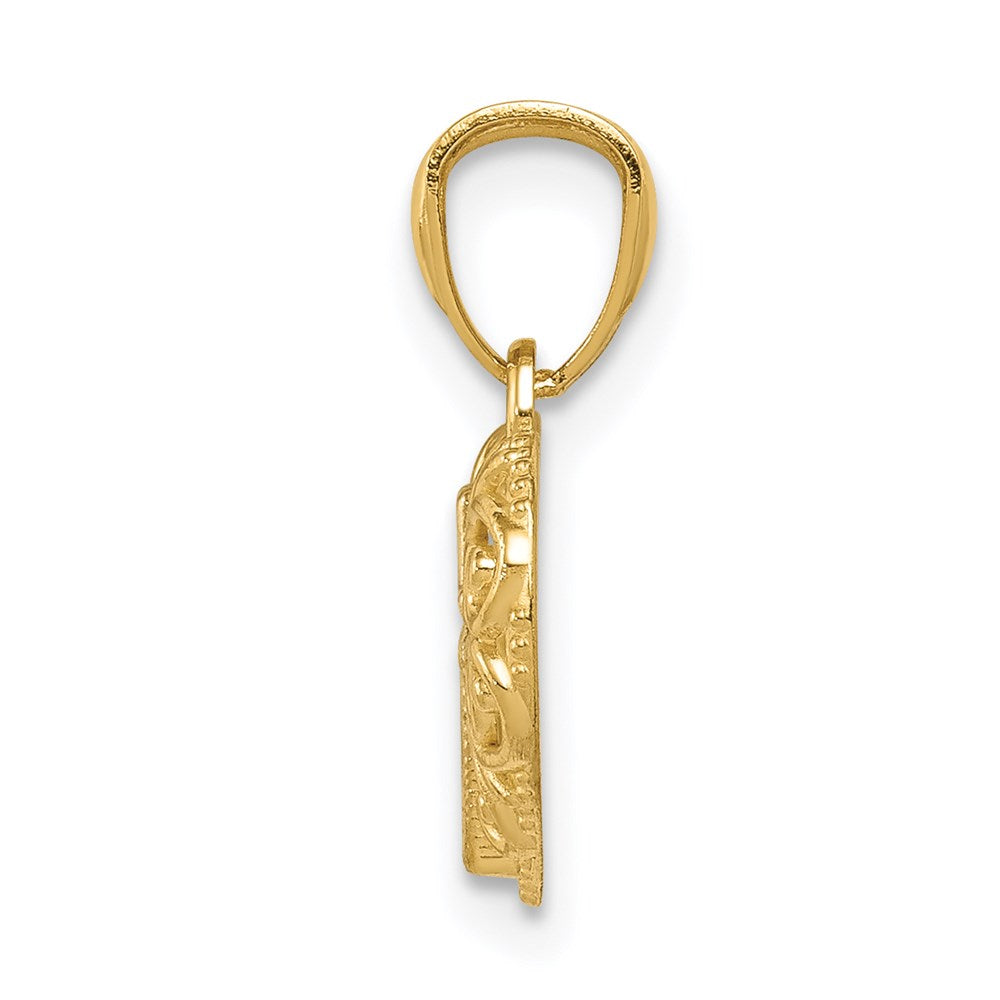 14k Yellow & Rhodium 12 mm Cross in Heart Pendant (0.52 grams)