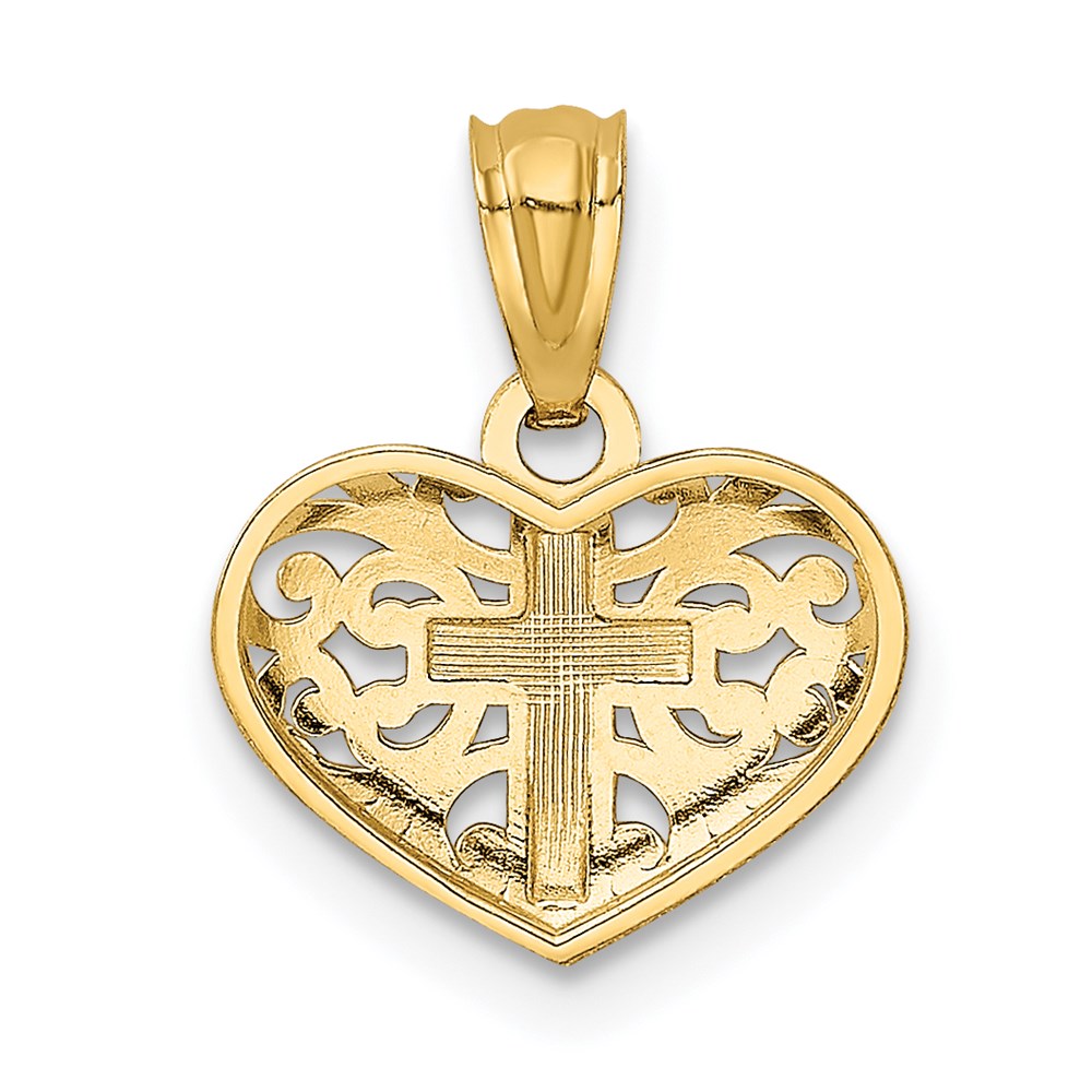 14k Yellow & Rhodium 12 mm Cross in Heart Pendant (0.52 grams)
