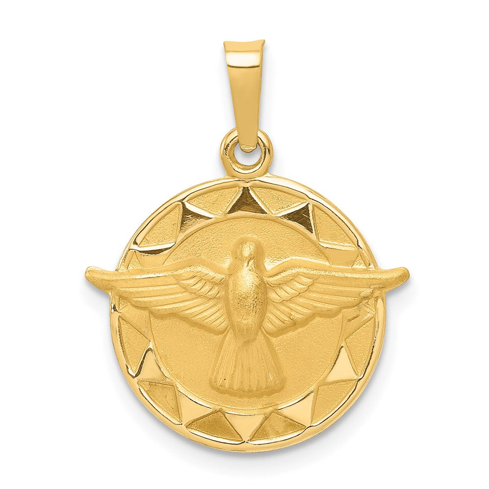 14k Yellow Gold 18 mm Holy Spirit Medal Hollow Round Pendant (1.05 grams)