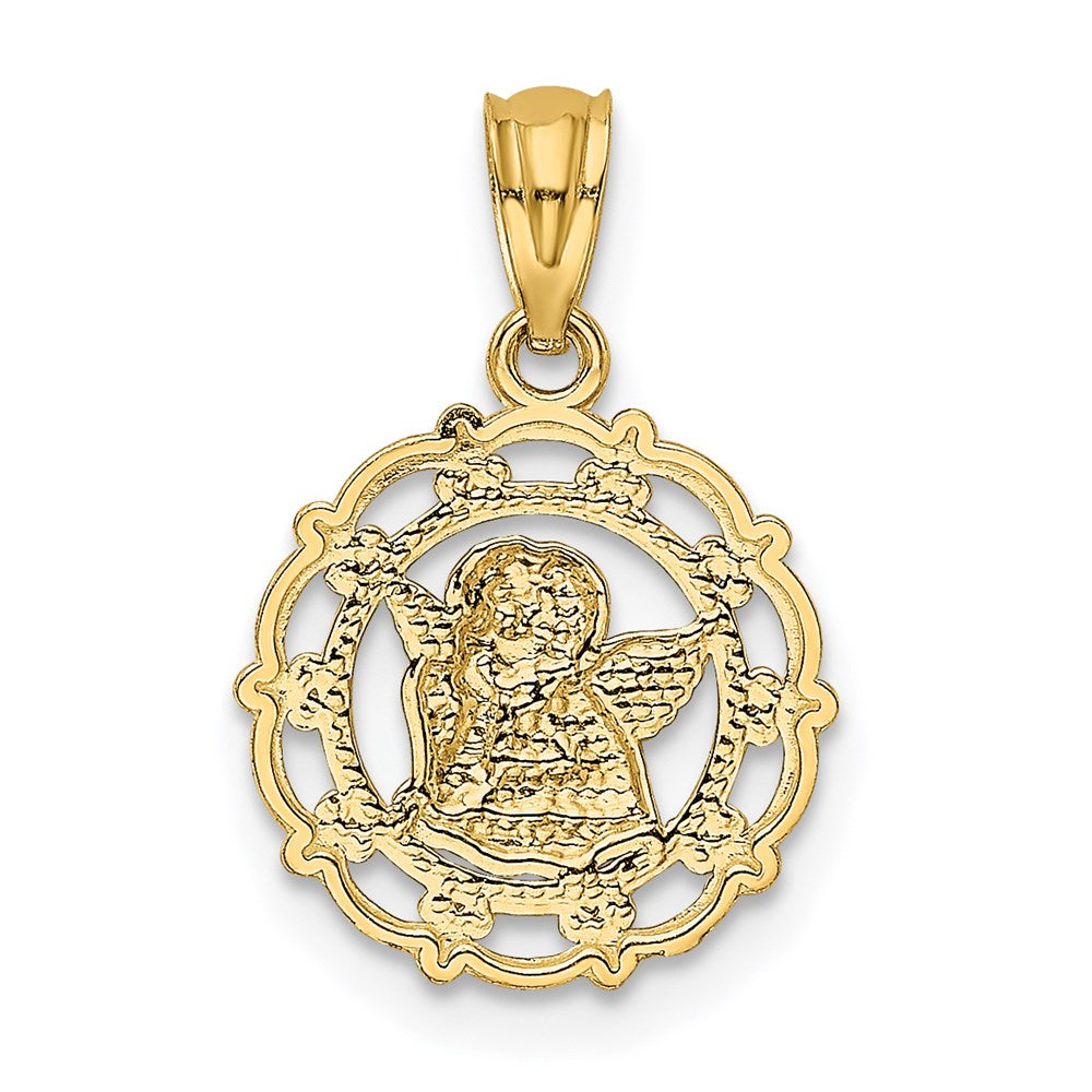 14k Yellow & Rhodium 13 mm Framed Cherub Pendant (0.53 grams)