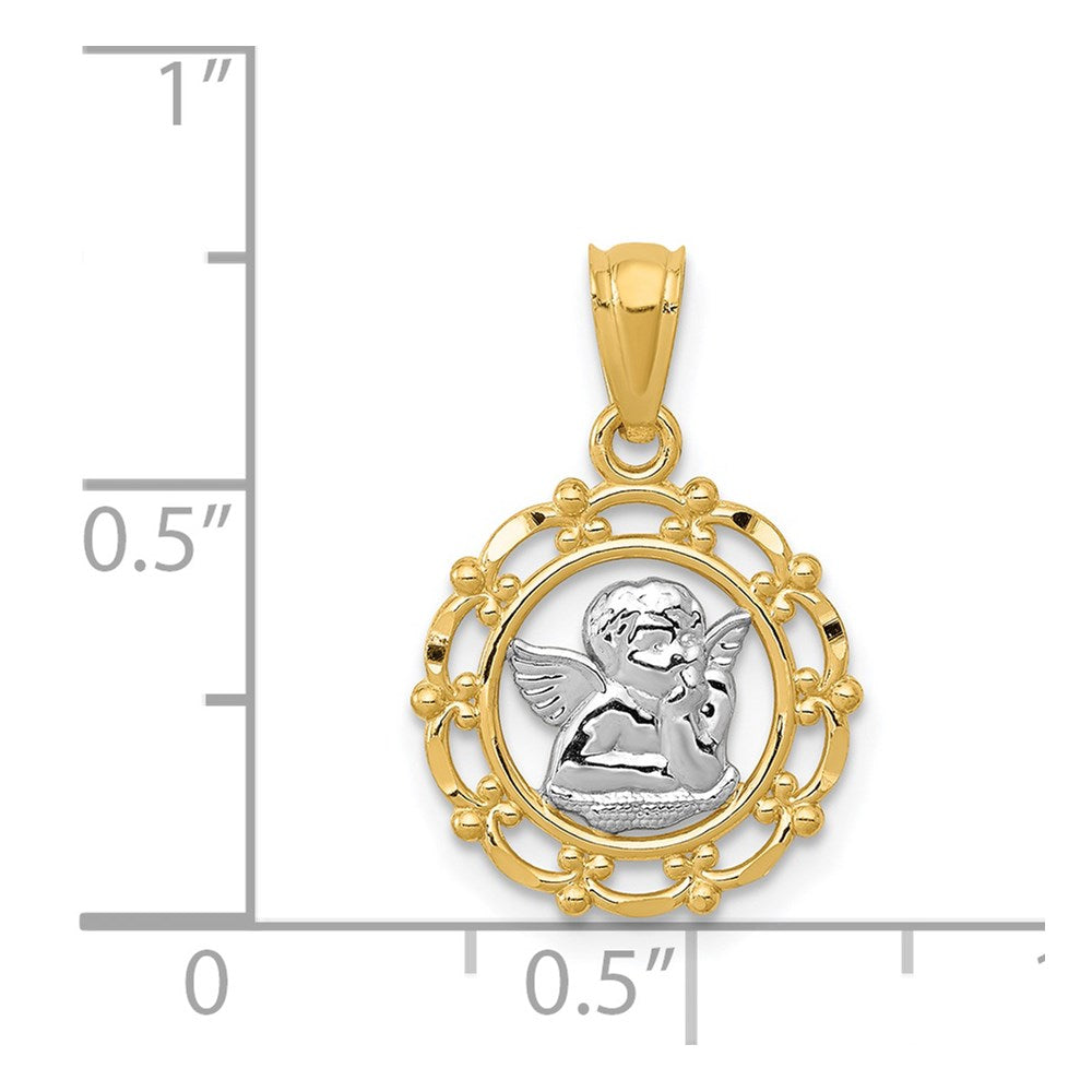 14k Yellow & Rhodium 13 mm Framed Cherub Pendant (0.53 grams)