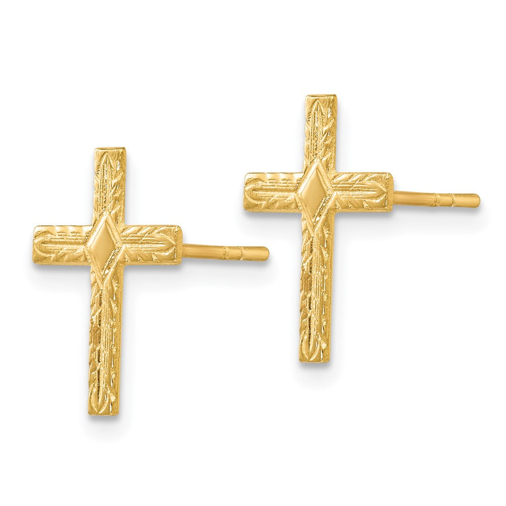 14k Yellow Gold 10 mm Polished & Textured Cross Earrings (0.57 grams)