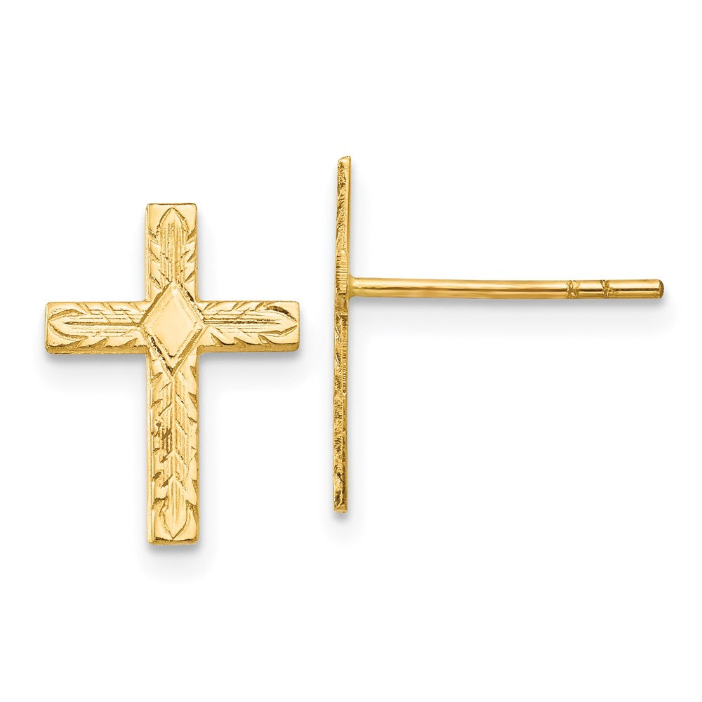 14k Yellow Gold 10 mm Polished & Textured Cross Earrings (0.57 grams)