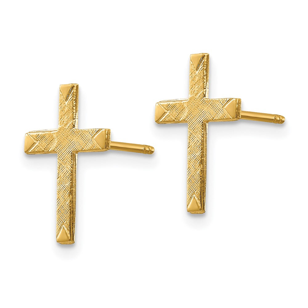 14k Yellow Gold 10 mm Brushed Finish Cross Earrings (0.57 grams)