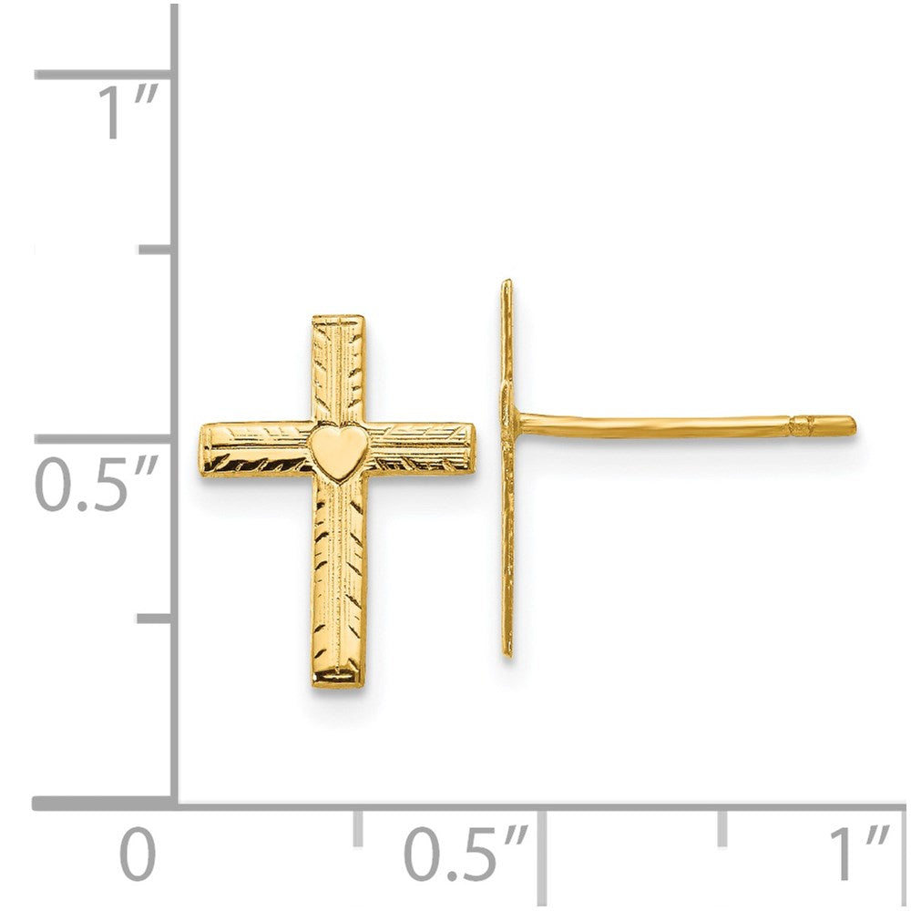 14k Yellow Gold 10 mm Polished & Satin Heart Cross Earrings (0.57 grams)