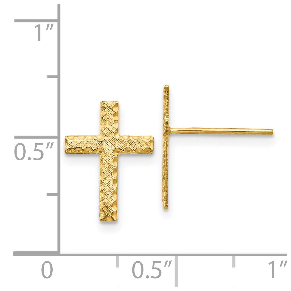 14k Yellow Gold 10 mm Brushed Finish Cross Earrings (0.57 grams)
