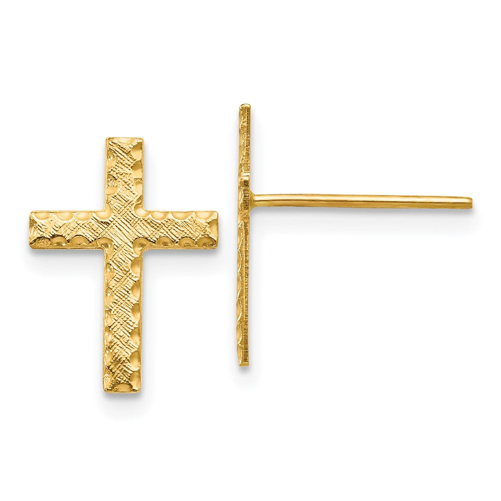 14k Yellow Gold 10 mm Brushed Finish Cross Earrings (0.57 grams)