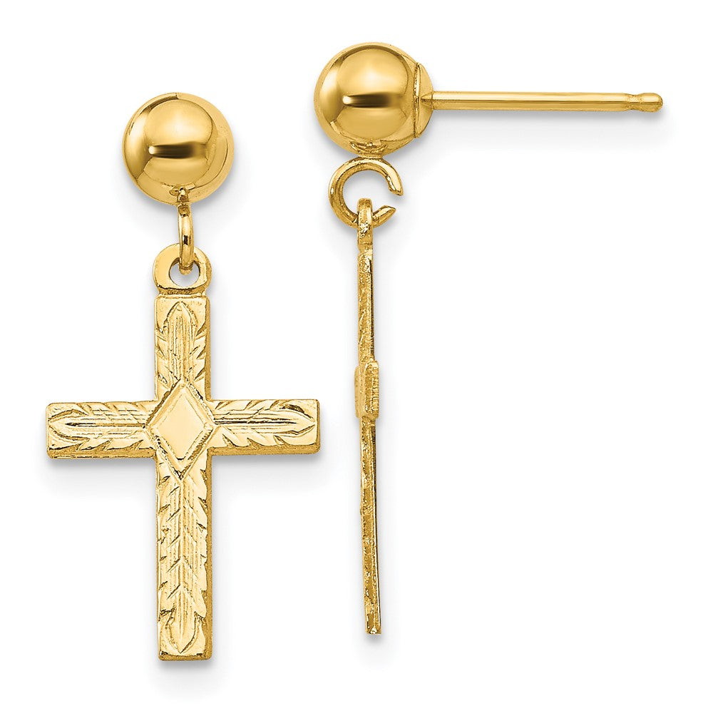 14k Yellow Gold 10 mm Polished & Textured Cross Earrings (0.81 grams)