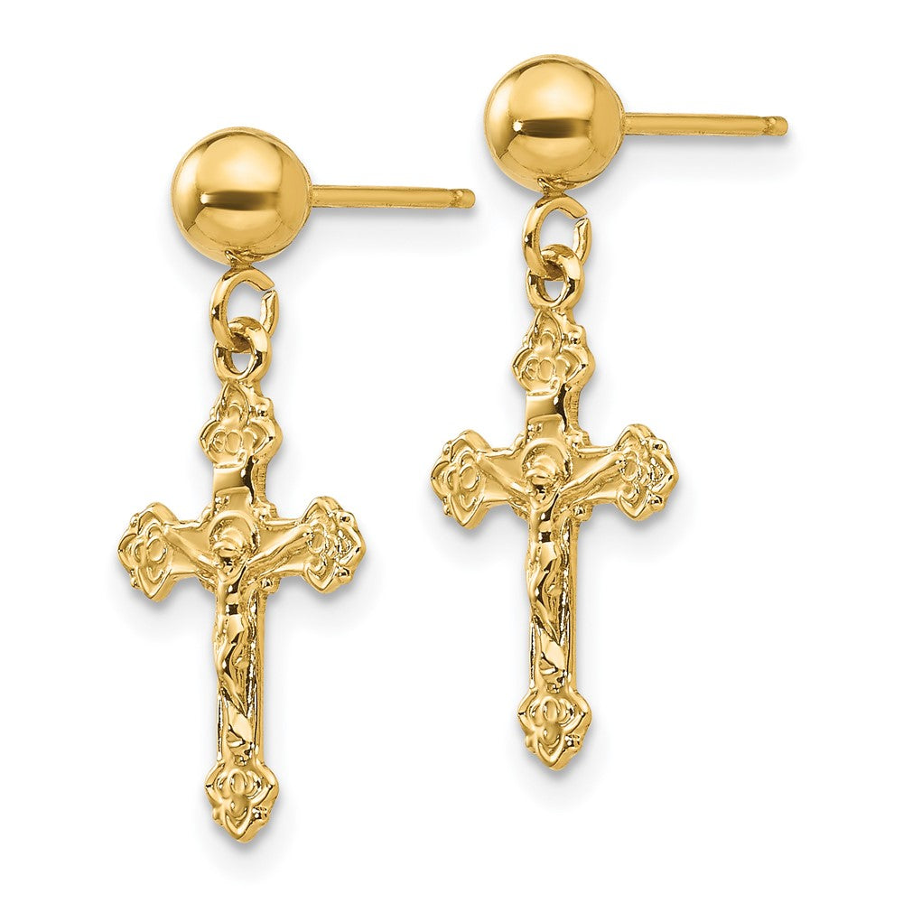 14k Yellow Gold 10 mm Polished Crucifix Post Earrings (0.82 grams)