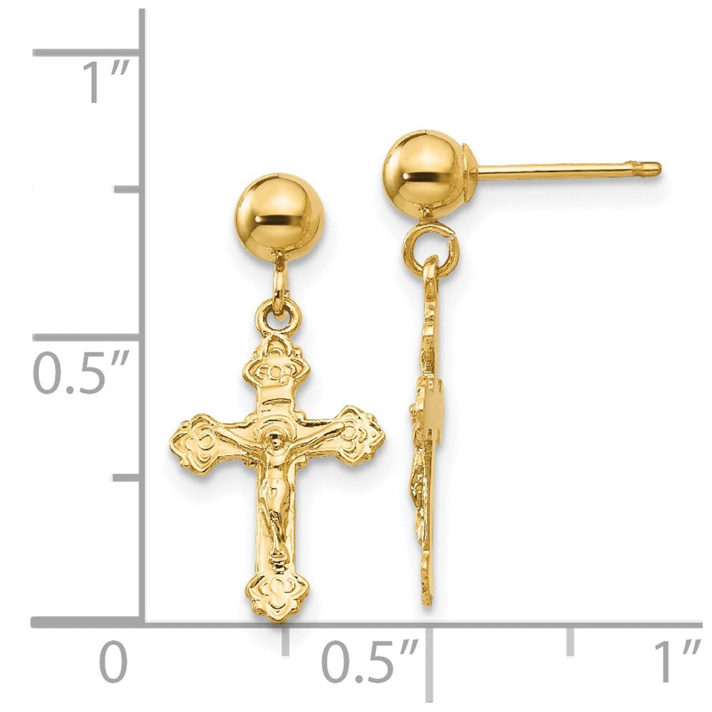 14k Yellow Gold 10 mm Polished Crucifix Post Earrings (0.82 grams)