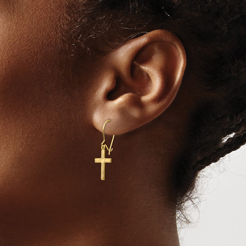 14k Yellow Gold 10 mm Polished & Satin Cross Earrings (0.81 grams)
