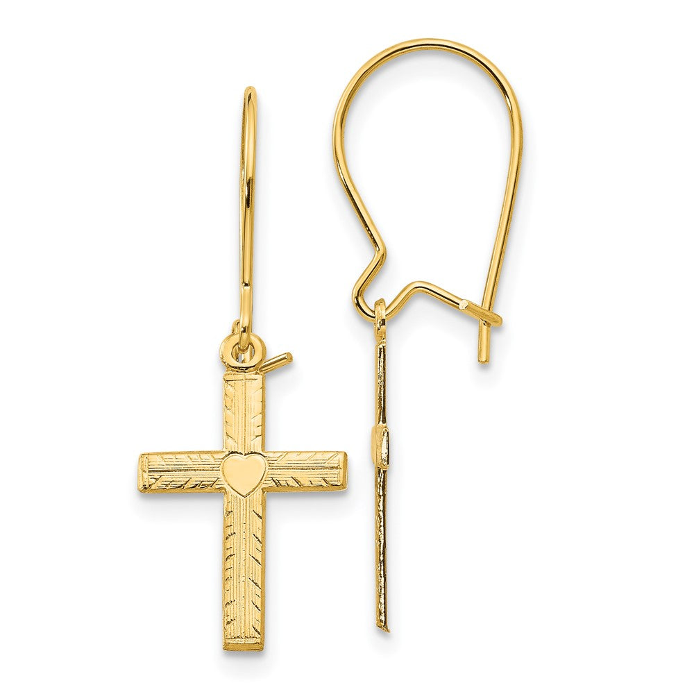 14k Yellow Gold 10 mm Polished & Satin Cross Earrings (0.81 grams)