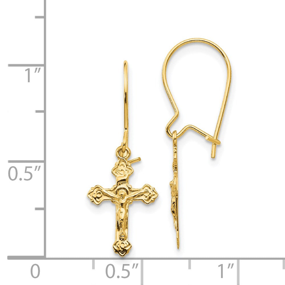14k Yellow Gold 9 mm Polished Crucifix Earrings (0.75 grams)
