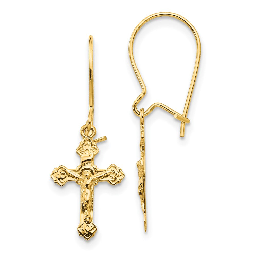14k Yellow Gold 9 mm Polished Crucifix Earrings (0.75 grams)