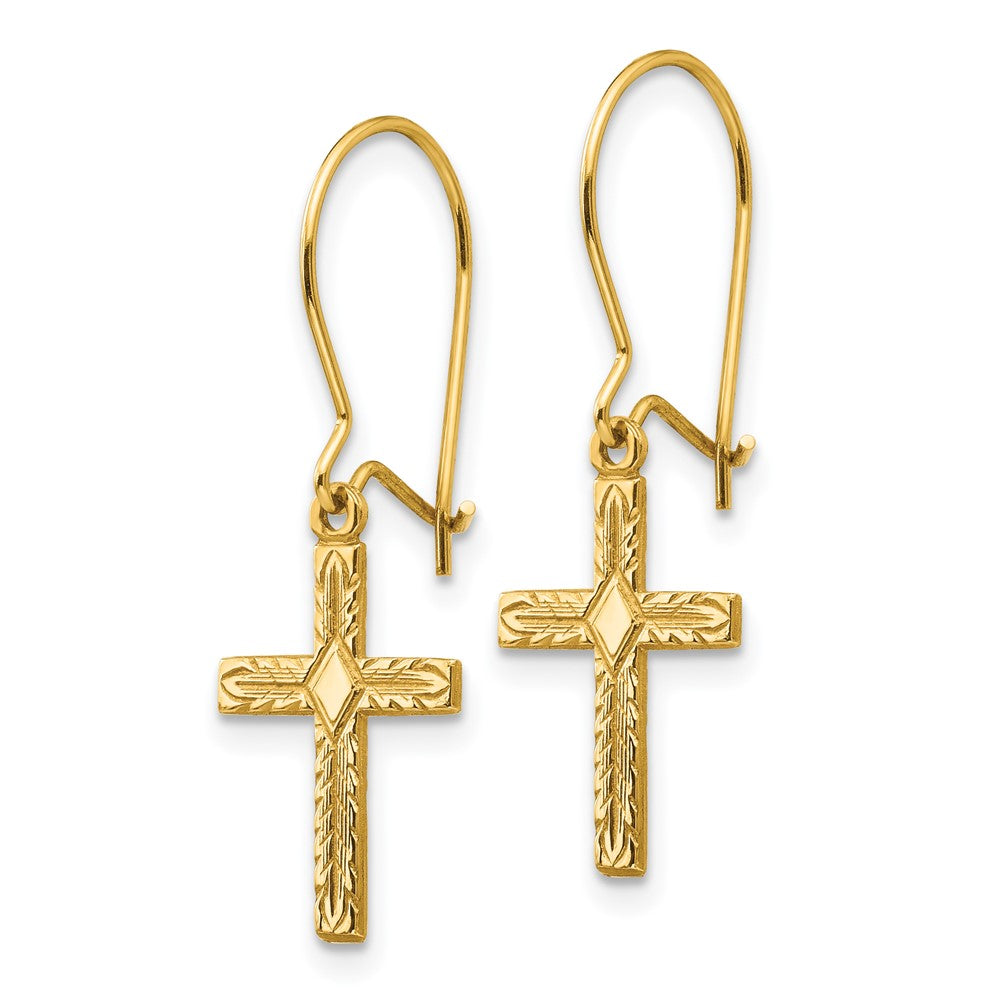 14k Yellow Gold 10 mm Polished & Satin Cross Earrings (0.81 grams)