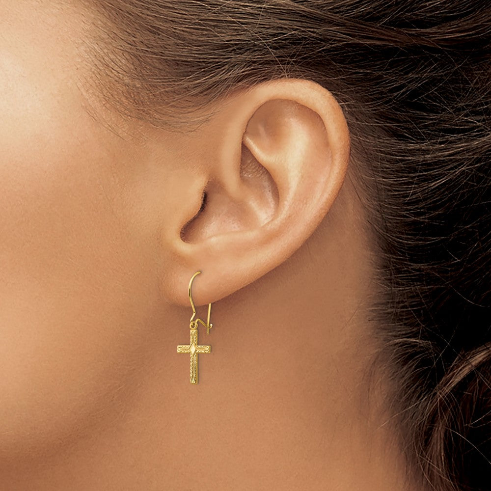 14k Yellow Gold 10 mm Polished & Satin Cross Earrings (0.81 grams)