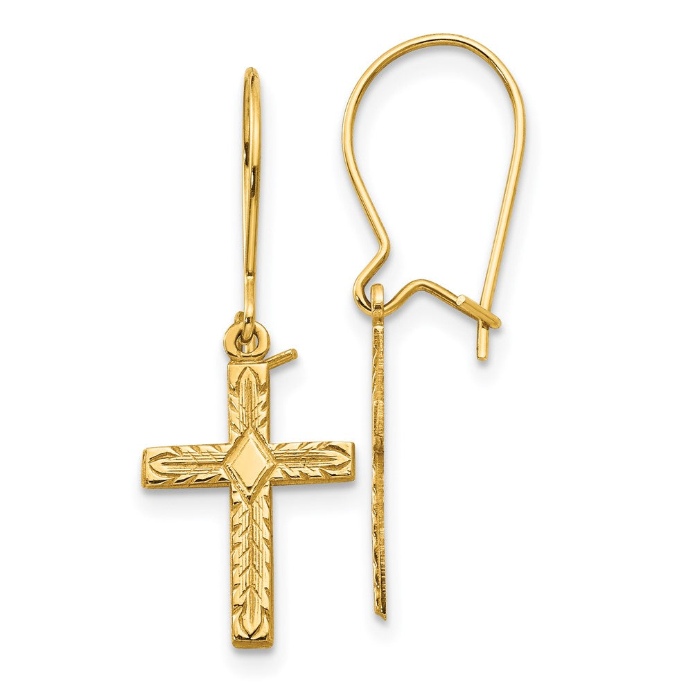 14k Yellow Gold 10 mm Polished & Satin Cross Earrings (0.81 grams)