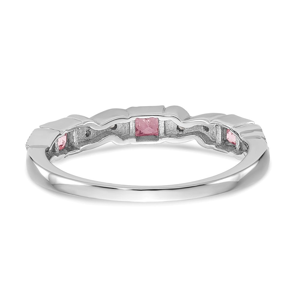 14k White Gold Heart Design 1/10 carat Diamond and Pink Sapphire Complete Band (2.58 grams)