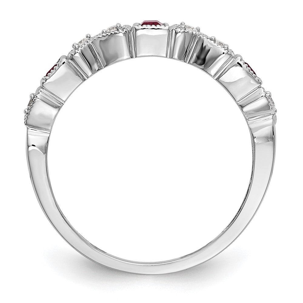 14k White Gold Heart Design 1/10 carat Diamond and Ruby Complete Band (2.51 grams)