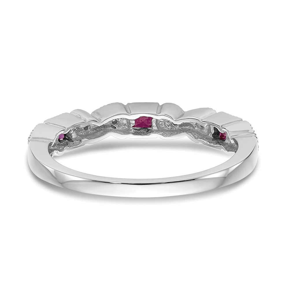 14k White Gold Heart Design 1/10 carat Diamond and Ruby Complete Band (2.51 grams)