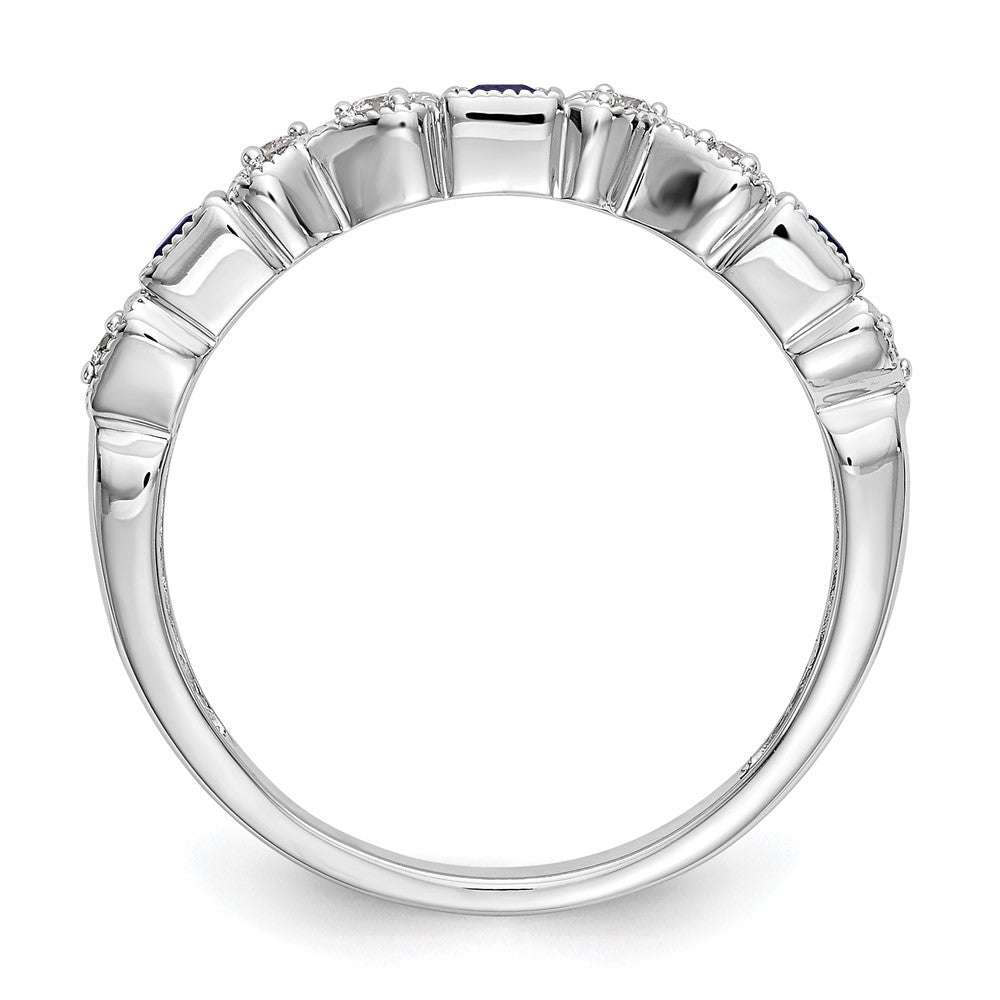 14k White Gold Heart Design 1/10 carat Diamond and Blue Sapphire Complete Band (2.52 grams)