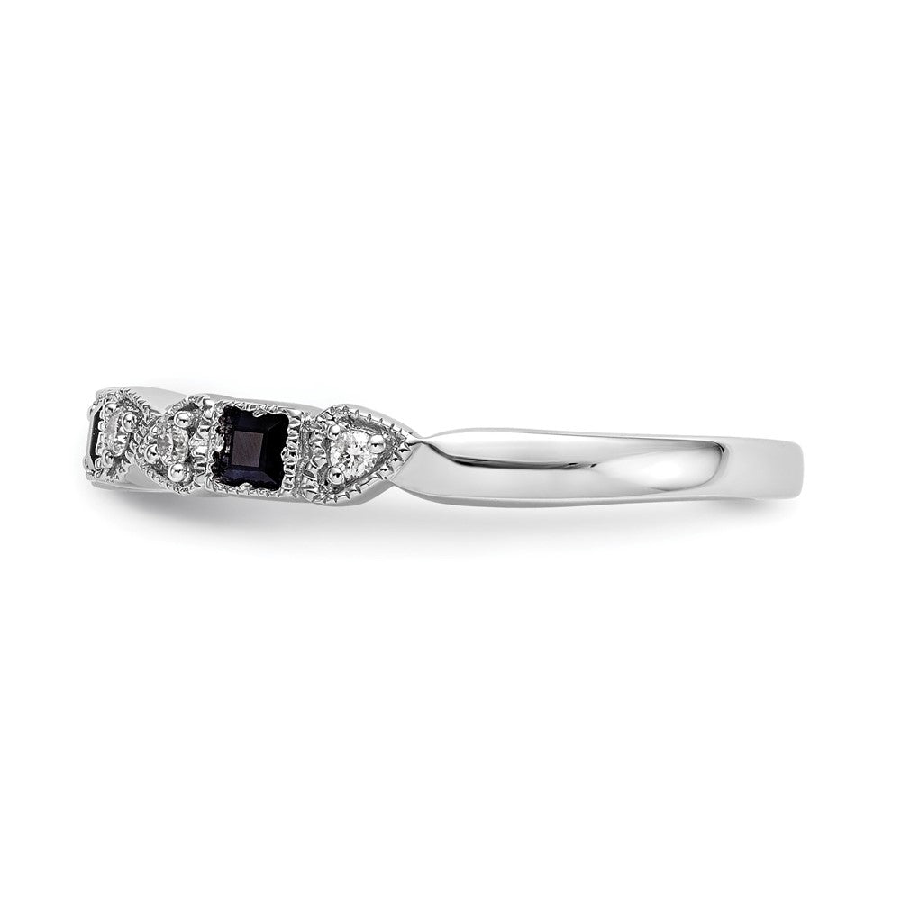 14k White Gold Heart Design 1/10 carat Diamond and Blue Sapphire Complete Band (2.52 grams)